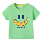 Cute Smiling Banana Kids Short Sleeve T Shirts Boys Girls Same Style Cartoon Casual Tees Comfortable Children Clothing