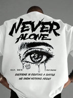Men's 100% pure cotton fashionable casual loose with Eye Shaped Slogan Print round neck short sleeved T-shirt versatile top