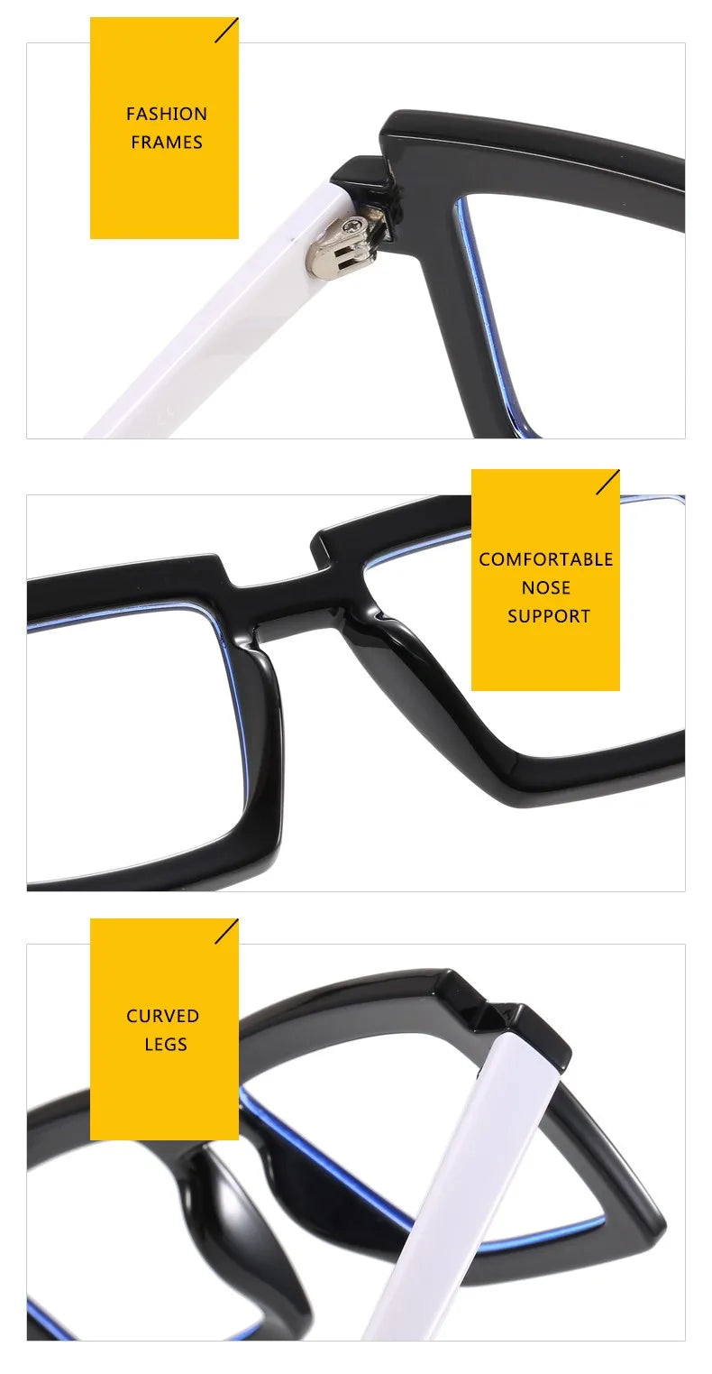 Retro Personality Rectangular Glasses Frame Woman Man Brand Designer Fashion Square Eyeglasses TR90 Eyewear with Pouch & Cloth