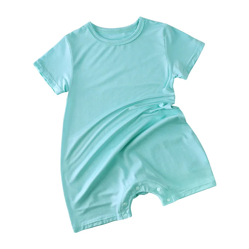 Summer Thin Baby Clothes 0-2Y Girls Boys Infant Solid Color Romper Newborn Short Sleeved Jumpsuit Toddler One Piece