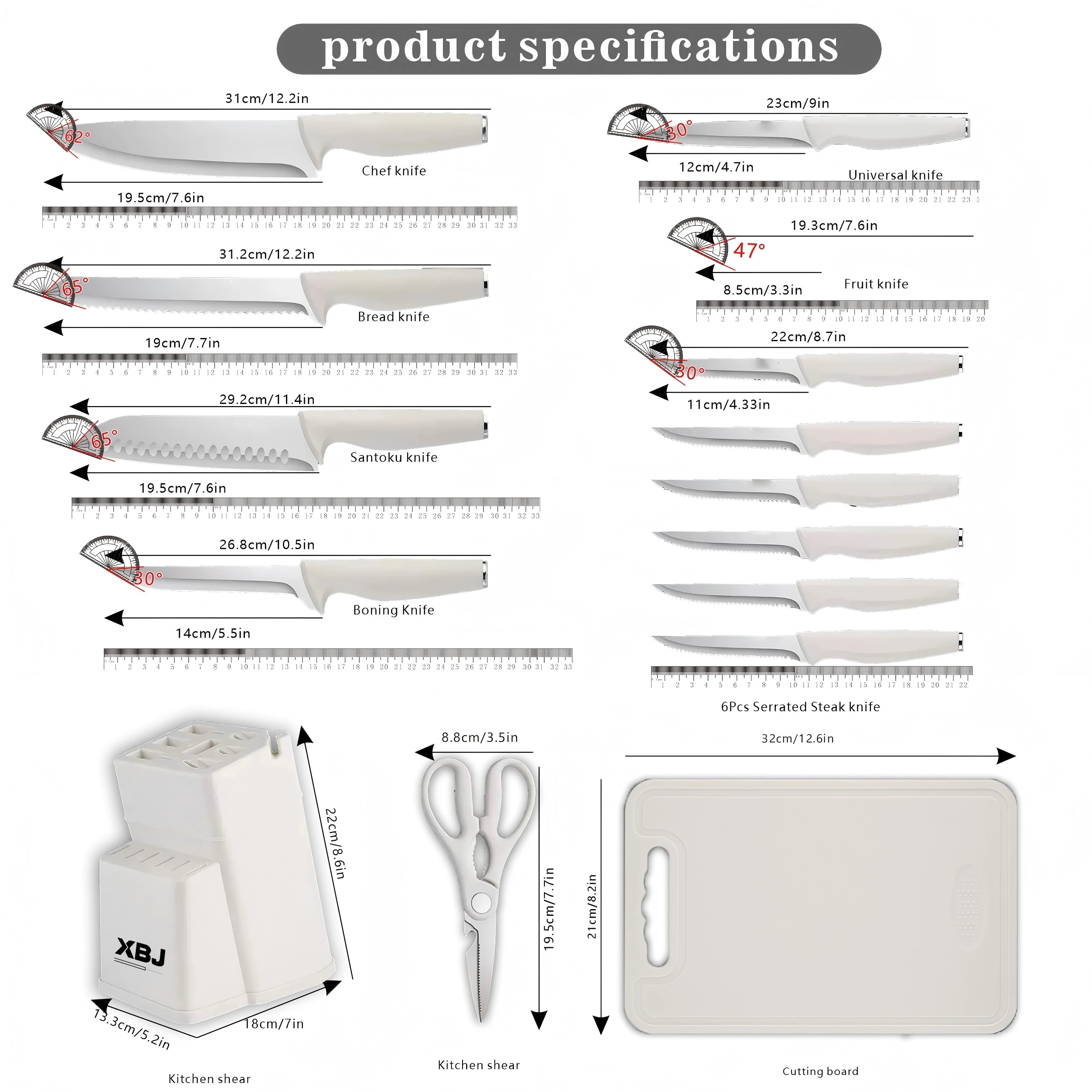 15 pieces kitchen stainless steel knife set, multi-purpose, ergonomic for long-term use without getting tired, all-round cutting