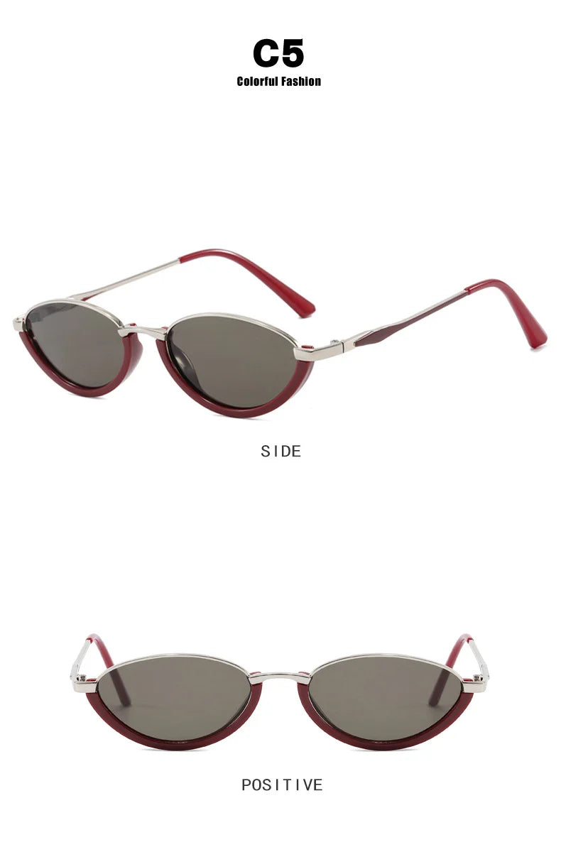 Vintage Half Frame Cat Eye Sunglasses Women Fashion Metal Glasses Punk Trendy Sun Glasses Female Shades for Famale Eyewear Uv400