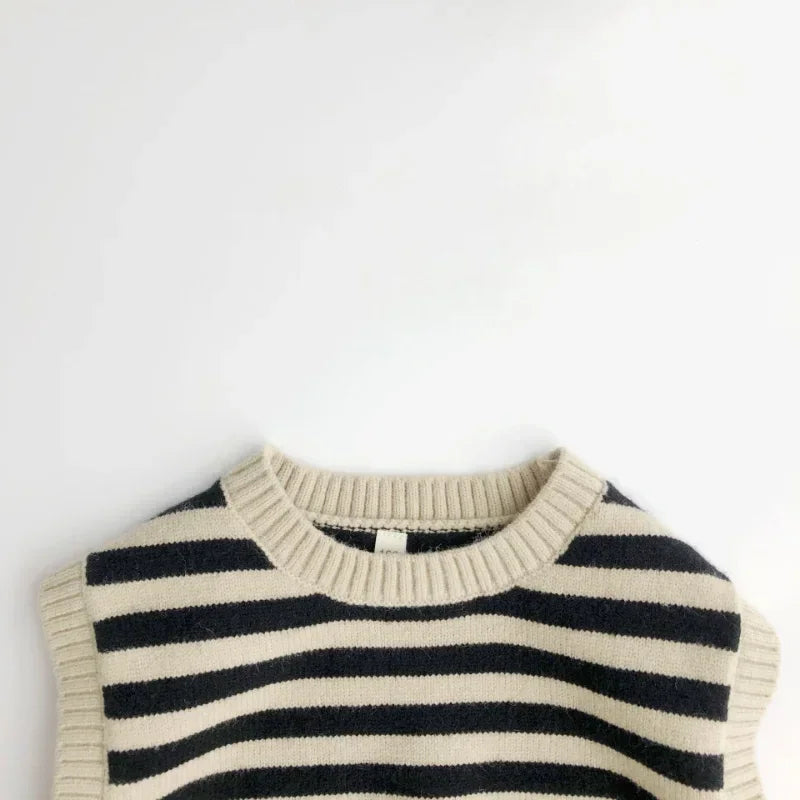 Autumn Baby Boys Striped Sweater Vest Children Cotton Cashmere Pullovers Waistcoat Kids Clothes Toddler Girls Sleeveless Sweater