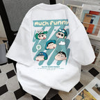 2026 Summer Comic Form Crayon Shin-chan Image 100% Cotton Printed Oversize Casual T-shirt Adult Children Parent-child Top y2k.