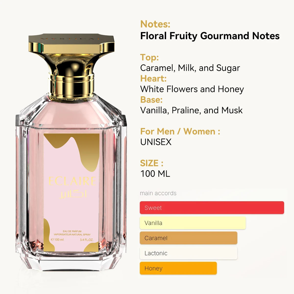 Eclaire Perfume - Vanilla, Caramel, Sweet, Floral - Eau de Parfum Long-Lasting Fragrance for Women, 3.40 Ounce / 100 ML