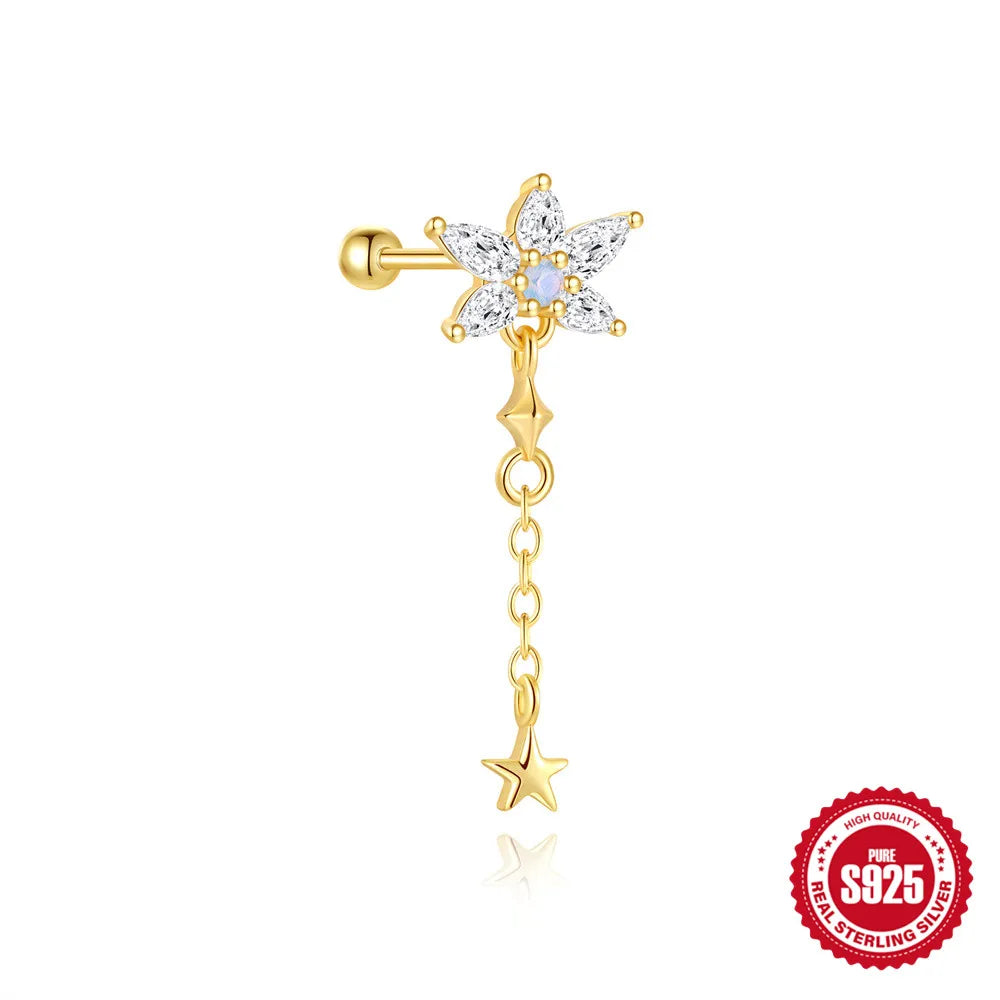 AIDE Star Moon Chain Tassel  925 Sterling Silver Shiny For Woman Piercing Earring Fashion Dainty Luxury Style fine jewelry