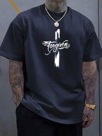 Men's Summer 100 Cotton Fashion Casual Loose Large Forgiveness Letter Creative Printed Round Neck Short Sleeve T-shirt