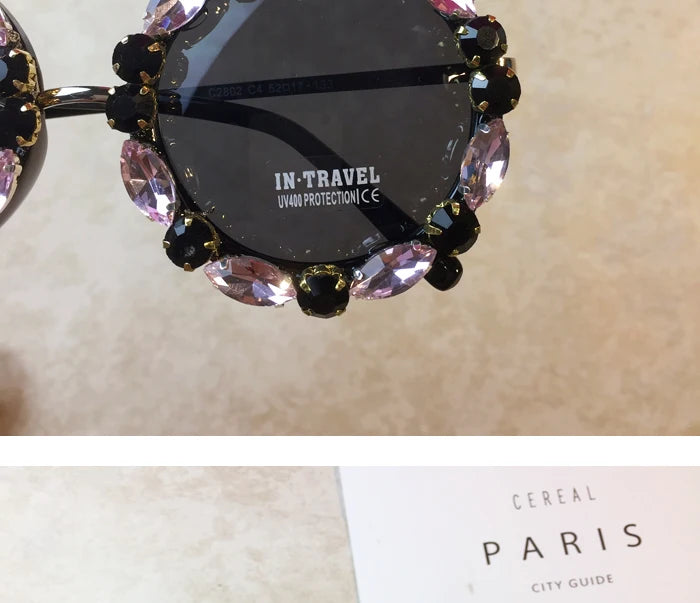 Diamond Crystal Round Sunglasses Women Luxury Brand Designer Glasses Eyeglasses Female Big Frames Shades Eyewear Vintage UV400