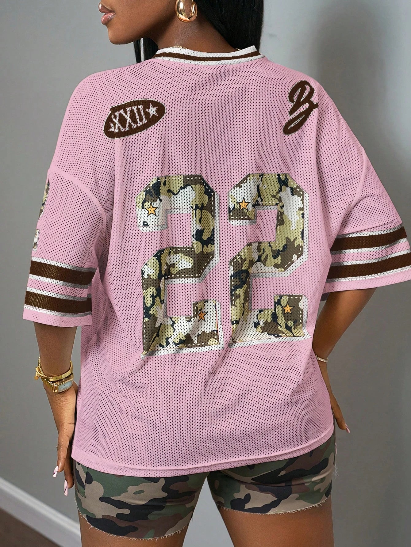 2025 Summer Women's 22nd Fashion Y2K Breathable Quick Drying T-shirt Camo Printed Loose Music Festival Party Comfortable Shirt