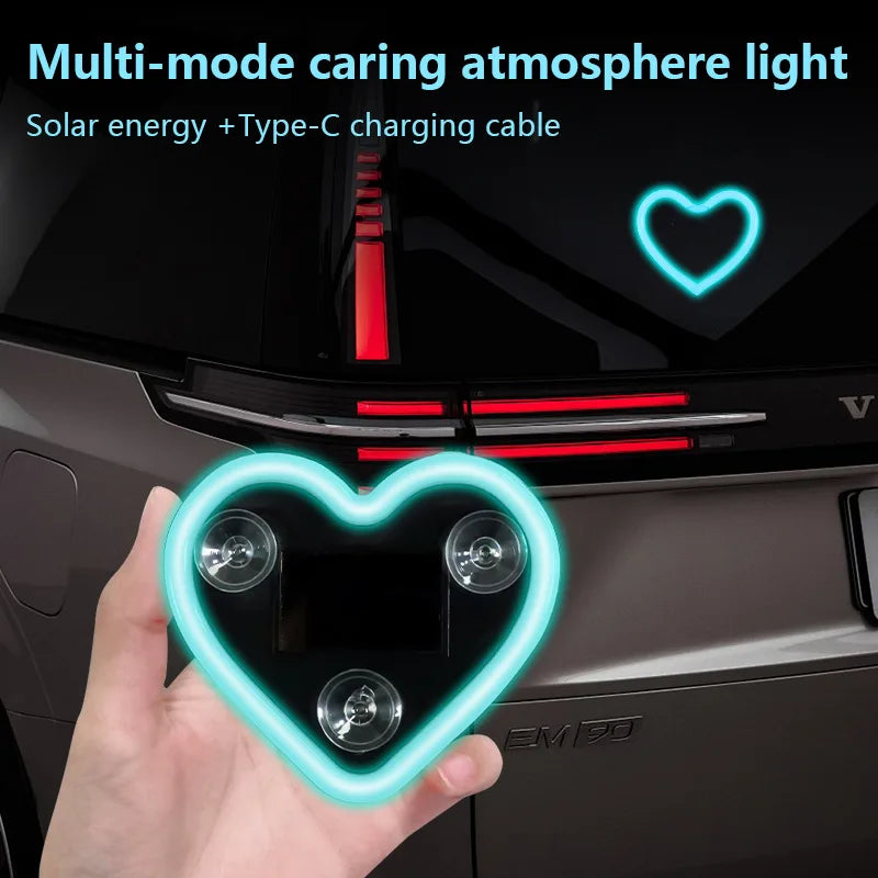 Universal Car Solar Heart-shaped Light Car Window LED Peach Heart Atmosphere Lamp for Car Exterior Interior Decoration