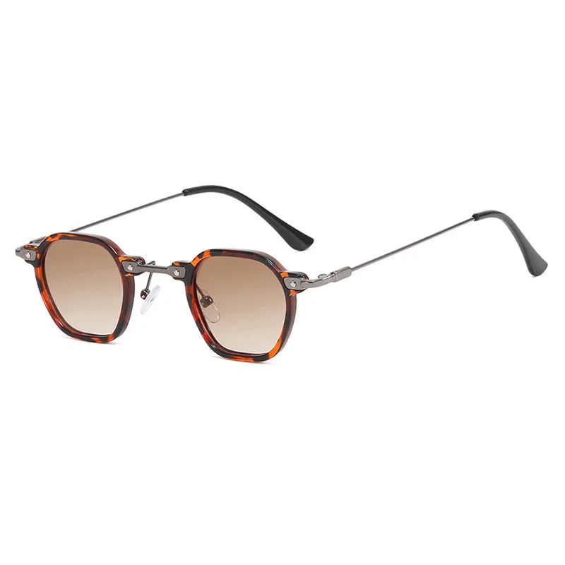 Retro Square Sunglasses Men Small Frame Sun Glasses Women New Fashion Polygonal Metal Eyeglasses Shadow UV400