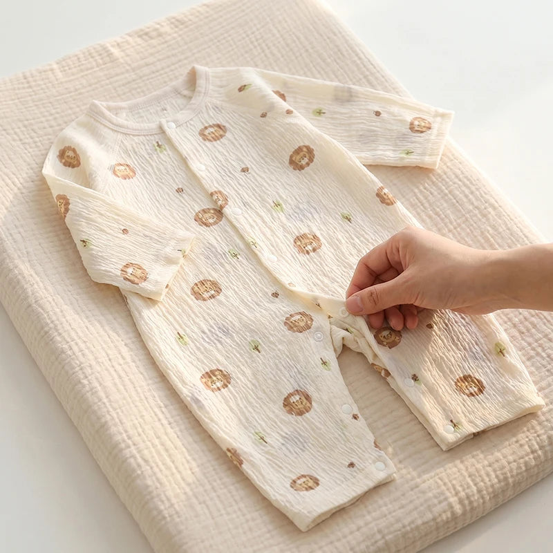 0-24M Infant Boys Cartoon Lion Long Sleeve Romper Air Conditioner Breathable Baby Jumpsuit Toddler Onesie Daily Clothes