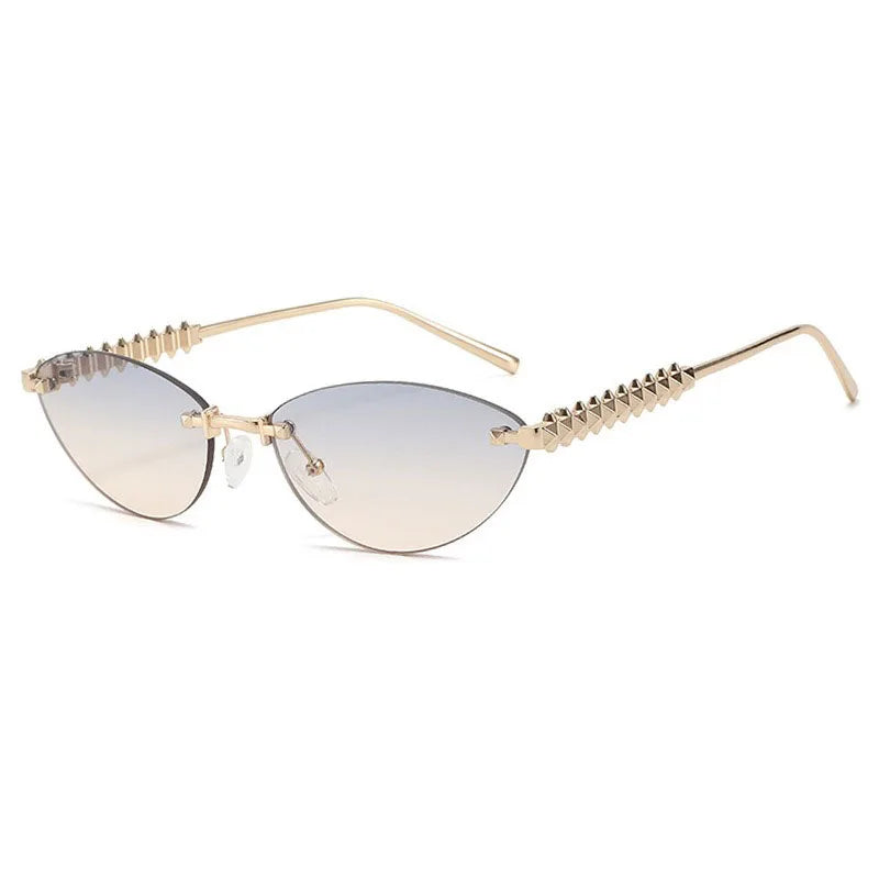 Fashion Trendy Retro Cat Eye Sunglasses Women Luxury Designer Vintage Style Chic Frameless Metal Small Triangle Eyewear