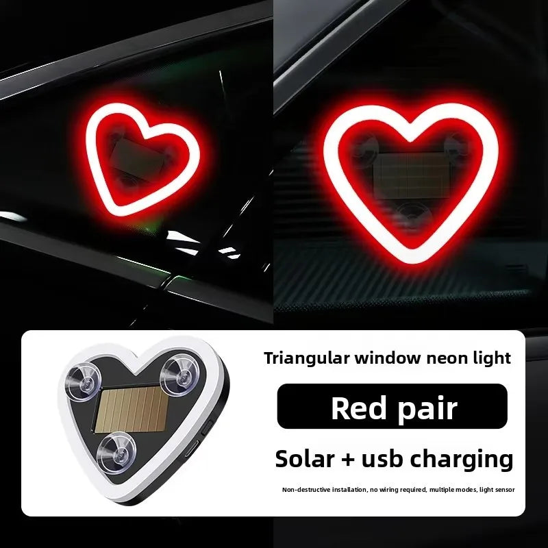 1/2pcs Solar-Powered Led Car Window Neon Lights - Heart-Shaped Rgb-Free Color-Changing Interior Wiring Free Atmosphere Light