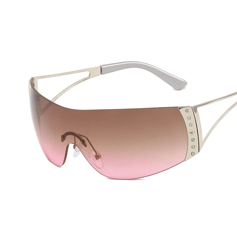 Cyberpunk Y2K Sunglasses Women Fashion Rimless One Piece Sun Glasses Men Vintage Shades 2000S Accessories 90S Gradient Glasses