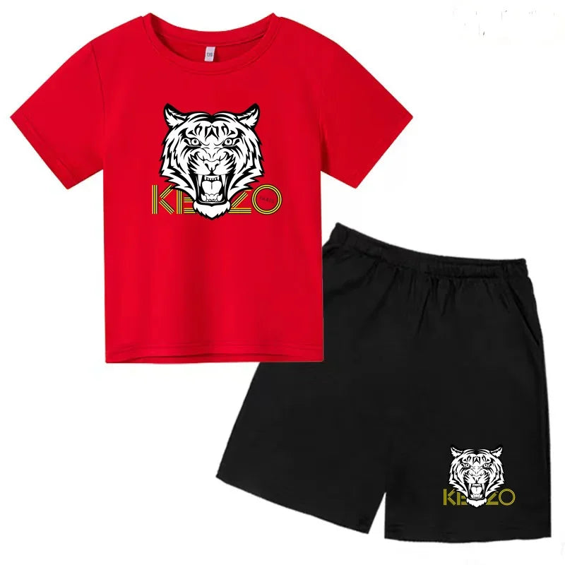 Kids T-shirt Boys Girls Toddlers 3-12Y Fashion Cute Tiger Print Brand Clothing Short Sleeve+Shorts 2P Outdoor Leisure Sports Set