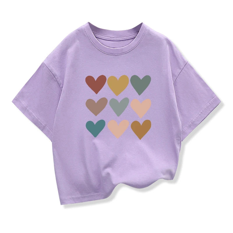 Girls Heart-shaped Cartoon T-shirt Kids Short-Sleeve Graphic High-quality Casual Tops 2026 Summer New Children's Clothing
