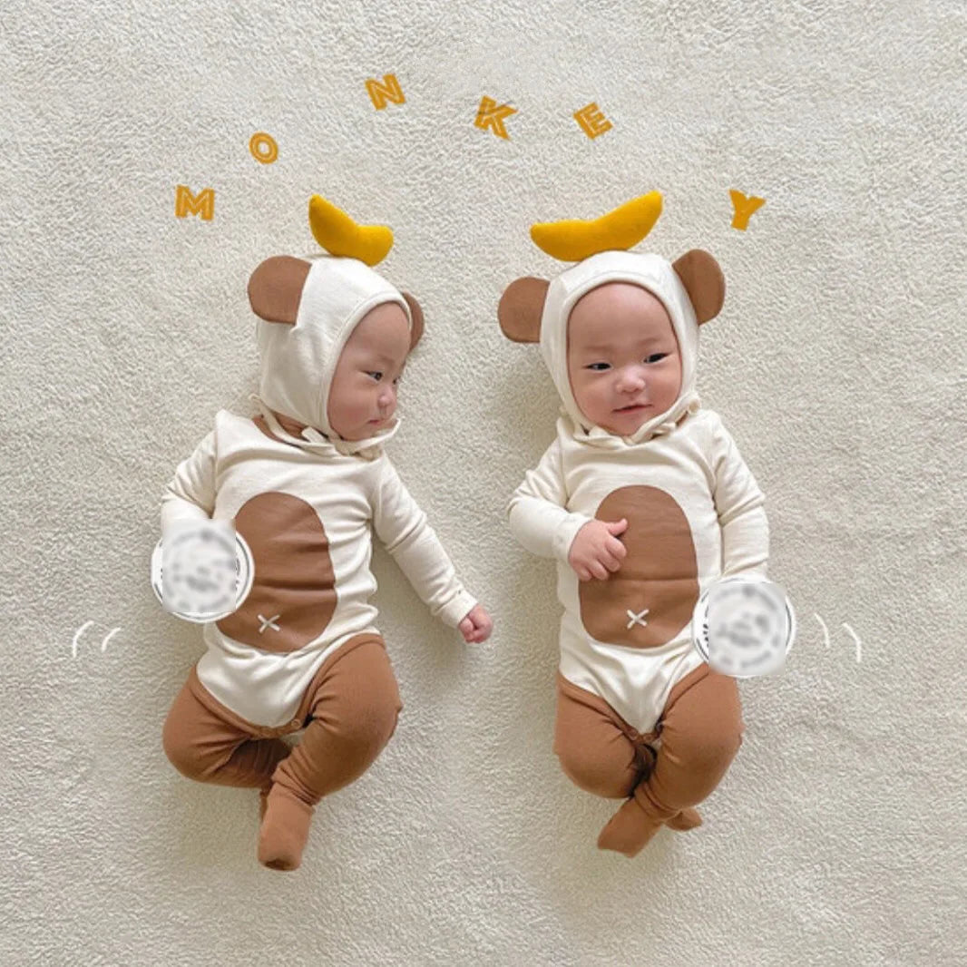 2026 Spring New Baby Long Sleeve Bodysuit + Hat Infant Boy Girl Cute Print Jumpsuit Newborn Toddler Cotton Clothes 0-24M
