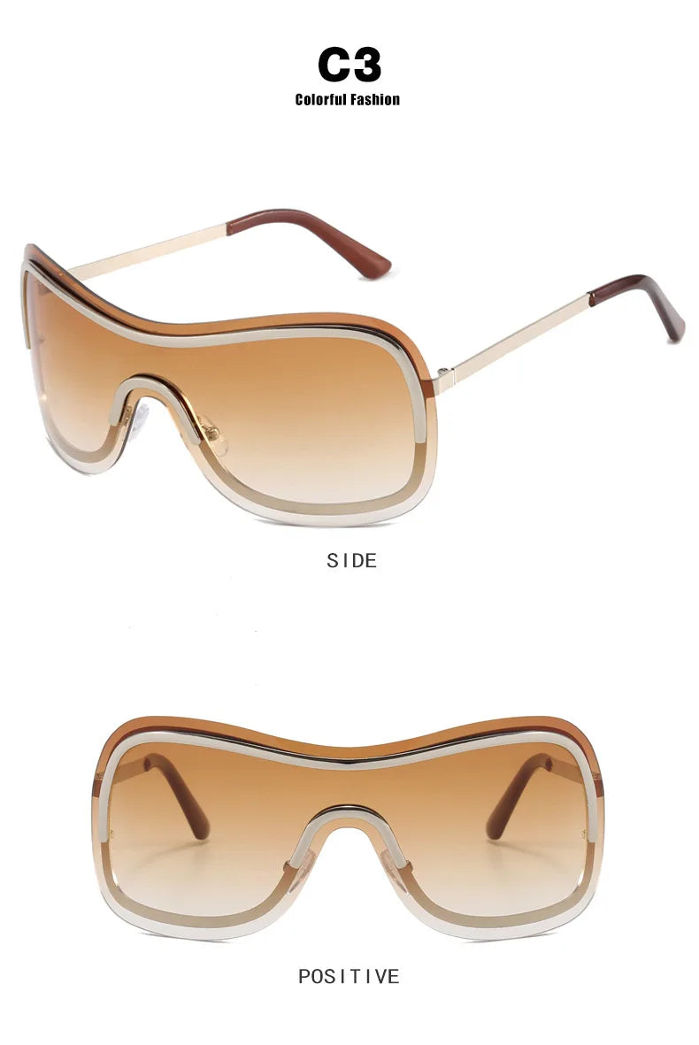 2023 New Metal Y2K Wrap Around Sunglasses Women Silver Mirror Sun Glasses One Piece Steam Punk Goggles Men Sun Shades Eyewear