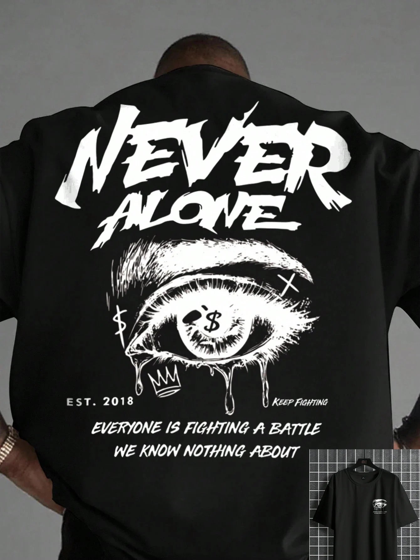 Men's 100% pure cotton fashionable casual loose with Eye Shaped Slogan Print round neck short sleeved T-shirt versatile top