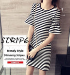 Summer 2026 Loose Long Sleeve T-Shirt Women's Fashionable Striped Dress Korean Style Streetwear Midi Skirt Short Sleeve