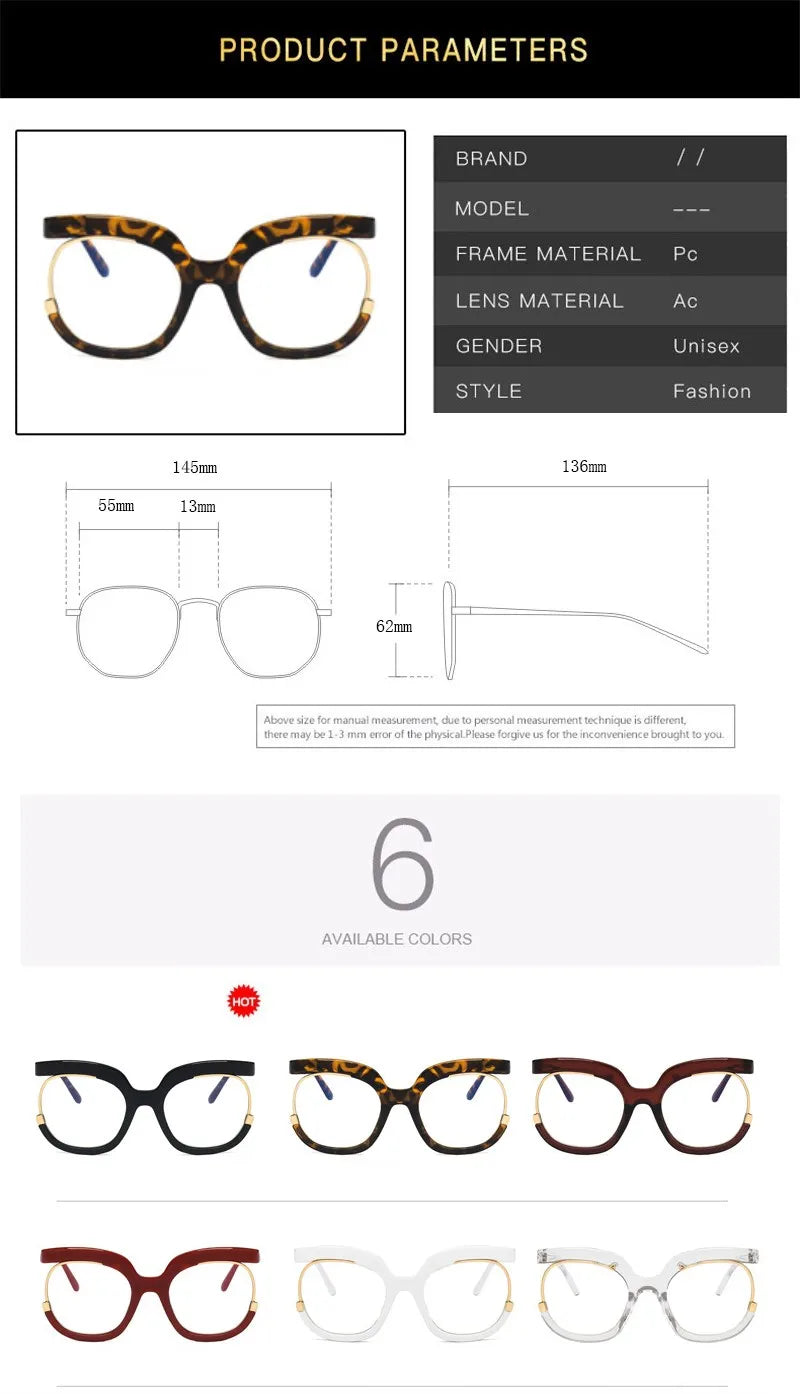 2023 Ins Rainbow Frame Fashion Retro Round Anti Blue Light Women Glasses Vintage Oversized Colourful Frame Clear Eyeglasses