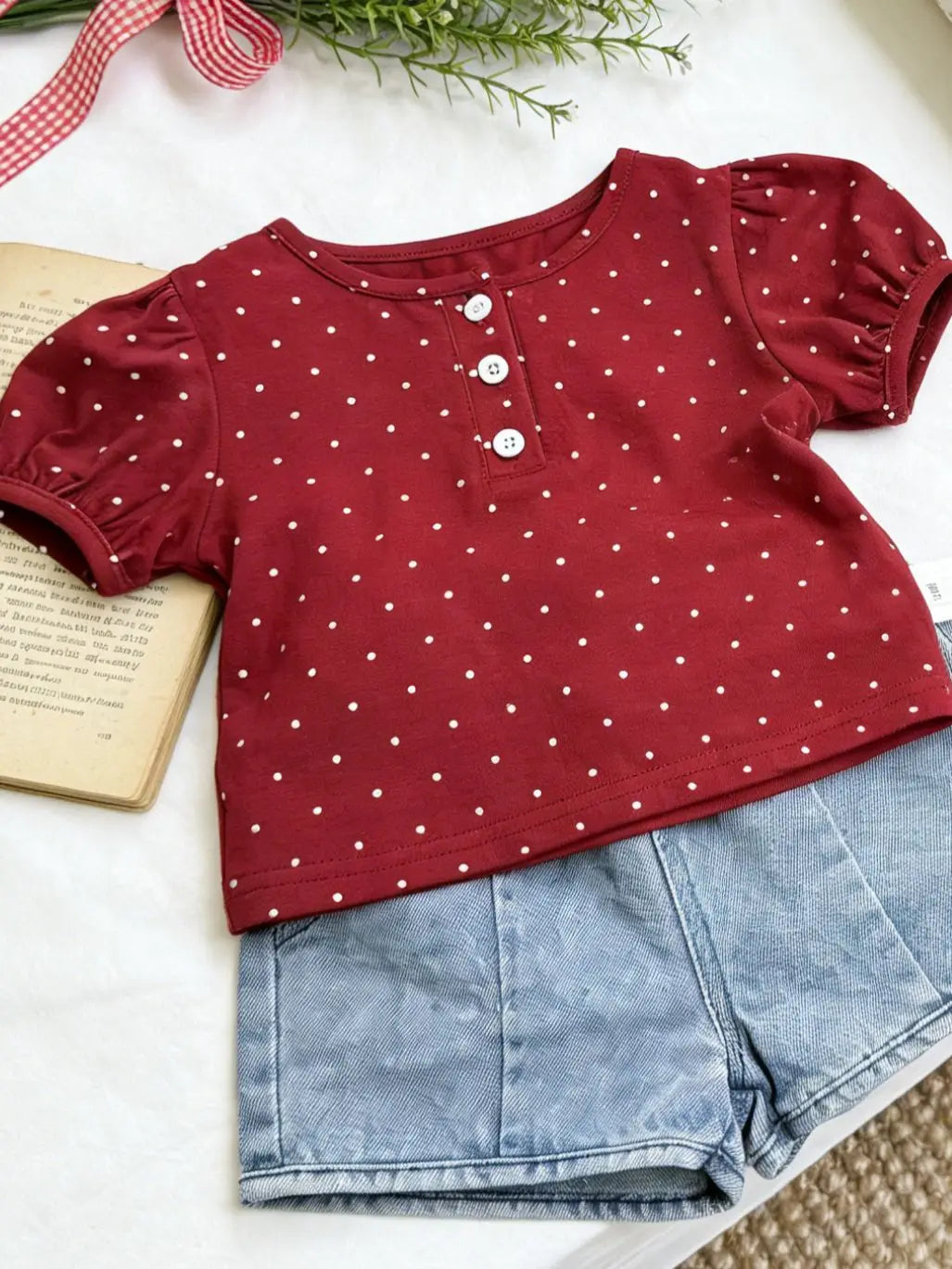 2026 Summer New Girls Short Sleeve T Shirts Cute Baby Girl Polka Dot Puff Sleeve Tops Cotton Infant Toddler Tee Kids Clothes