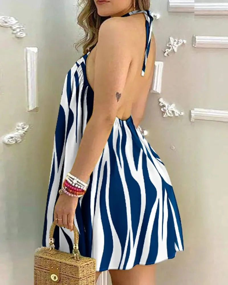 Women's 2026 Summer Off-Shoulder Tie-Up Dress – Loose Fit Print Maxi Dress, Sexy Vacation Beach Dress