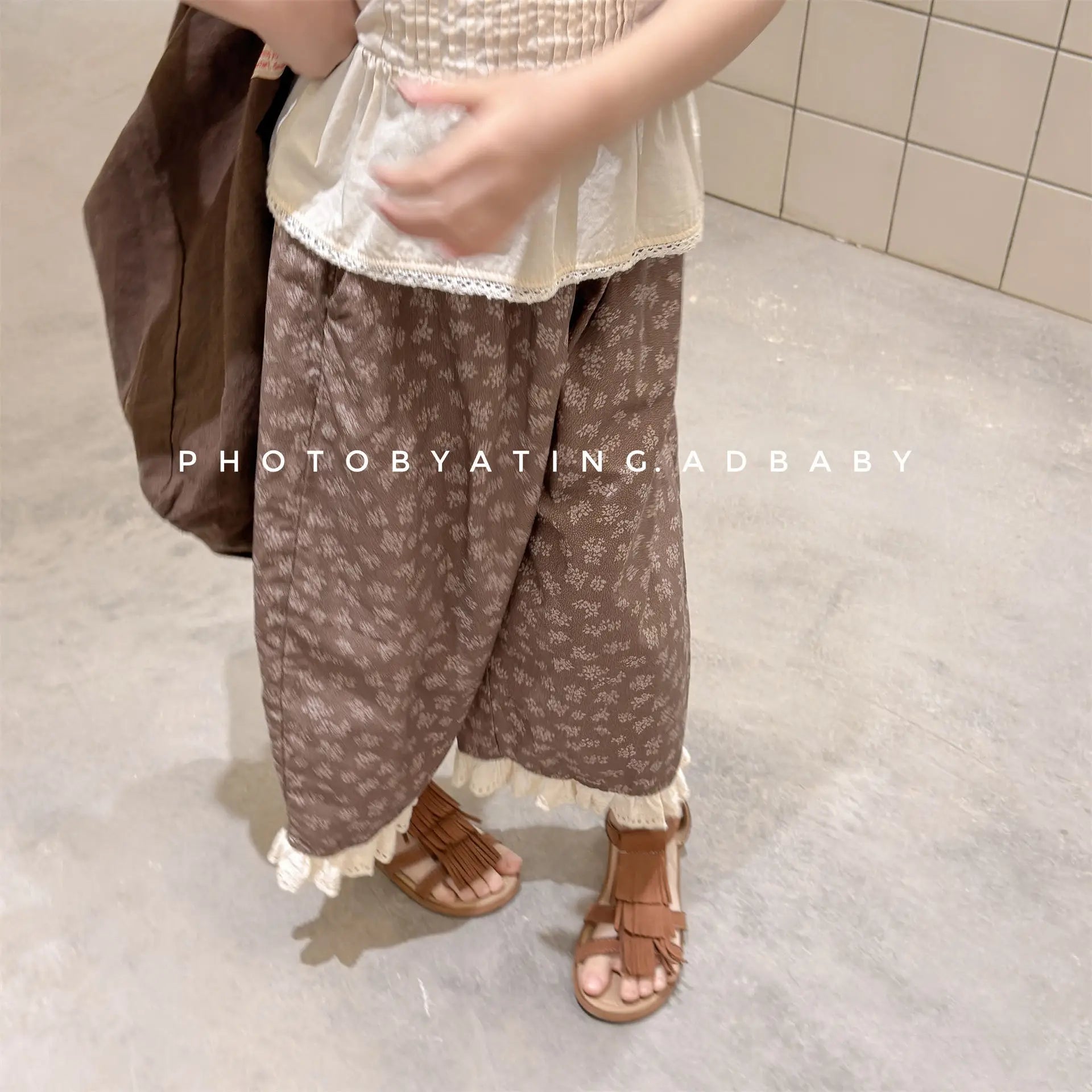 2026 Summer New Girls Lace Wide Leg Pants Toddler Thin Casual Pants Baby Girl Floral Mosquito Proof Pants Cotton Kids Clothes