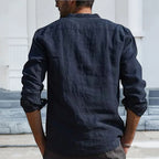 Cotton Linen Hot Sale Men's Long-Sleeved Shirts Summer Solid Color Stand-Up Collar Casual Beach Style Plus Size