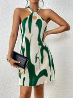 new spring and summer printed sexy off-shoulder lace-up loose women's dress ladies