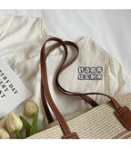 Women's Straw Woven Tote Bag With Hand New Beach Seaside Outdoor Travel Vacation Large Capacity Shoulder Bag Basket Handbag