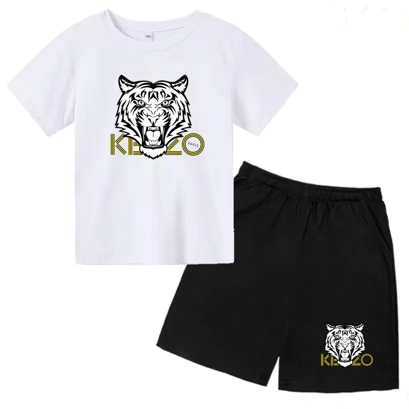 Kids T-shirt Boys Girls Toddlers 3-12Y Fashion Cute Tiger Print Brand Clothing Short Sleeve+Shorts 2P Outdoor Leisure Sports Set