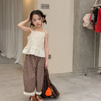 2026 Summer New Girls Lace Wide Leg Pants Toddler Thin Casual Pants Baby Girl Floral Mosquito Proof Pants Cotton Kids Clothes