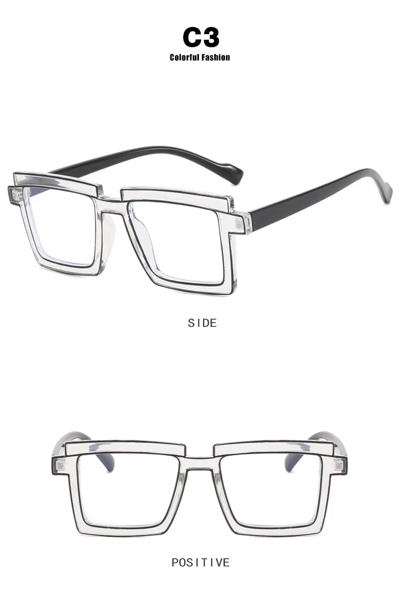 Retro Personality Rectangular Glasses Frame Woman Man Brand Designer Fashion Square Eyeglasses TR90 Eyewear with Pouch & Cloth