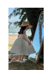 2026 New Girls Dresses Summer Solid Suspenders Dress Hollow-out Long-Sleeved Base Blouse Kid's Beach Wear