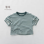 2026 Summer New Children Short Sleeve T Shirts Boys Casual Striped Tee Toddler Girls Cotton Loose Tops Kids Clothes