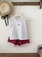 2026 Summer New Girls Sleeveless T Shirts Baby Girl Cute Lace Vest Cotton Striped Toddler Thin Breathable Tops Kids Clothes