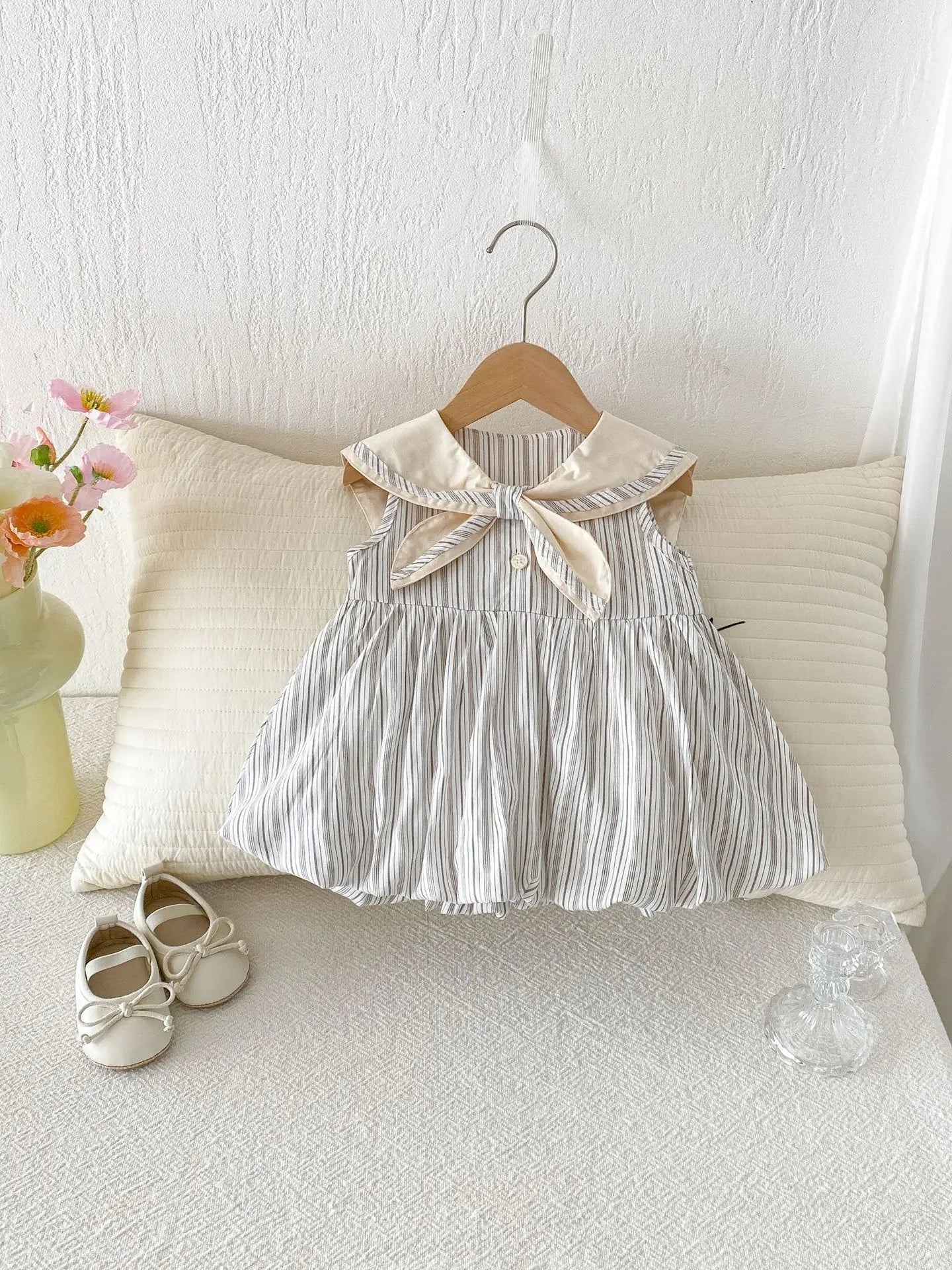 2026 Summer New Girls Preppy Style Striped Vest Dress Cotton Baby Girl Sailor Collar Sleeveless Dress Infant Toddler Clothes