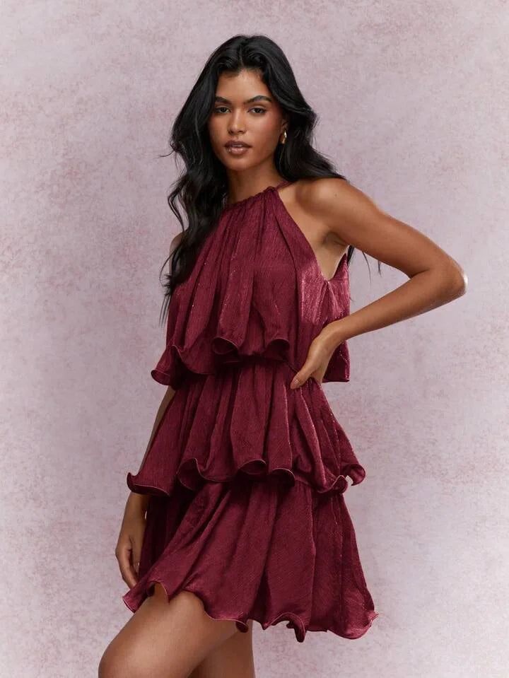 Summer 2026 Elegant Neckline Sleeveless Fashion High-End Thin Tulle Hemline Midi Dress Stylish And Sophisticated Gown