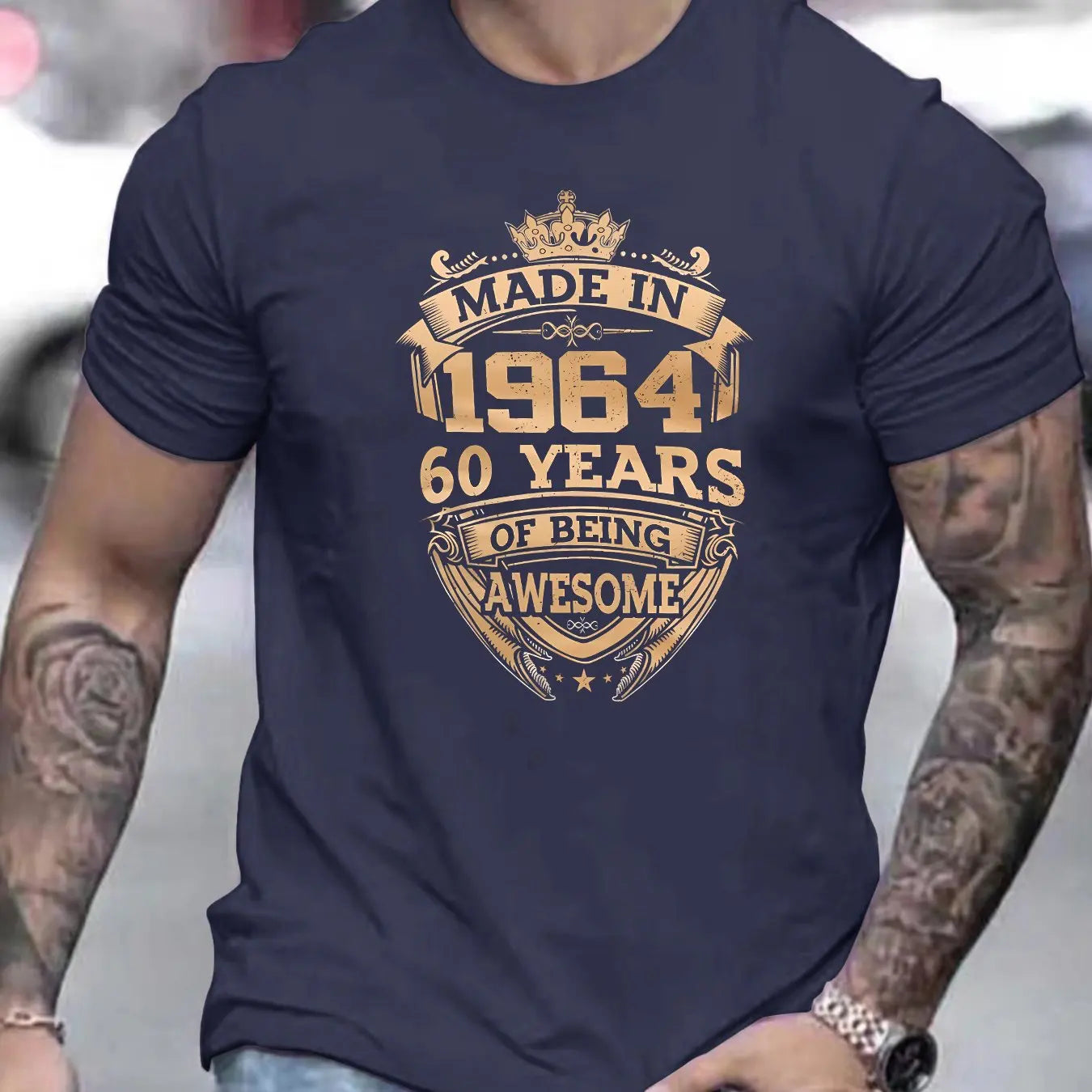 Men's summer 100% pure cotton fashionable sports casual loose fit made in 1964 print round neck short sleeved T-shirt top