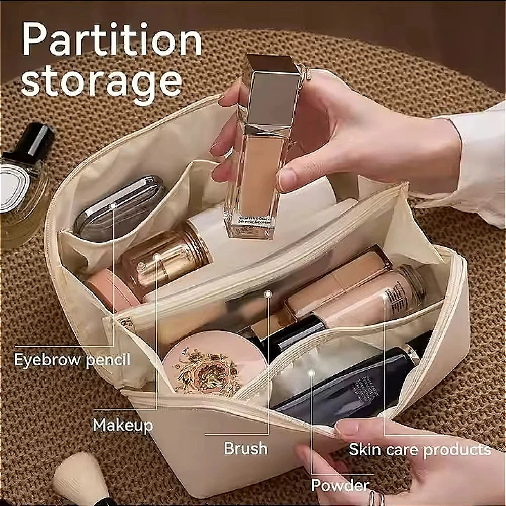 Large Travel Cosmetic Bag for Women Leather Makeup Organizer Female Toiletry Kit Bags Make Up Case Storage Pouch Luxury Lady Box