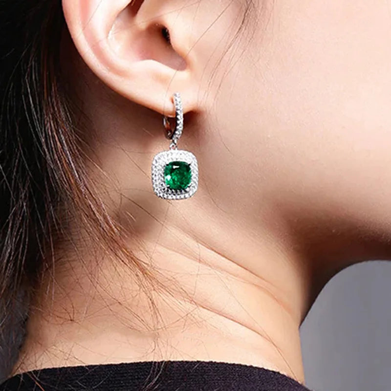 2026 New High End Fashion Trendy Fat Square Emerald Zircon Earrings Princess Light Luxury Premium Pendant Jewelry Accessories