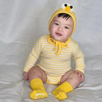 2026 Spring New Baby Long Sleeve Bodysuit + Hat Infant Girls Cute Thin Striped Jumpsuit Newborn Toddler Cotton Clothes 0-24M