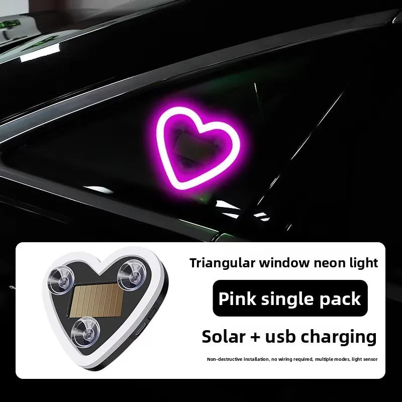 1/2pcs Solar-Powered Led Car Window Neon Lights - Heart-Shaped Rgb-Free Color-Changing Interior Wiring Free Atmosphere Light