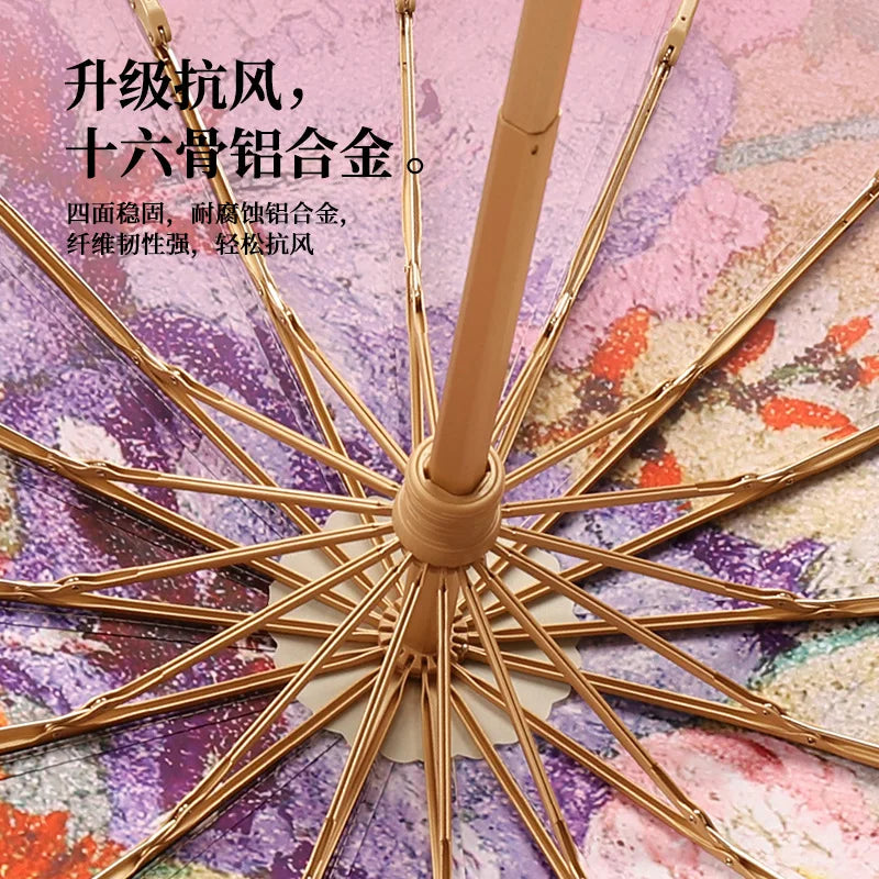 Luxury Oil Painting Umbrella Color Coating UPF50+ UV Protection Sun Umbrellas for Women Elegant Folding Rain Sunshade Parasol