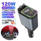 4 in 1 Retractable Car Charger 120W with USB C Lightning Cable Starlight in Auto Roof Fast Charging for IPhone Samsung Phones