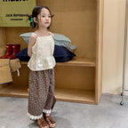 2026 Summer New Girls Lace Wide Leg Pants Toddler Thin Casual Pants Baby Girl Floral Mosquito Proof Pants Cotton Kids Clothes