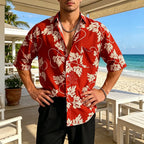 2026Men's Hawaiian Shirt Summer Short Sleeve Button Up Shirt Vintage Wave Print Casual Loose Blouse for Beach Vacation Holiday
