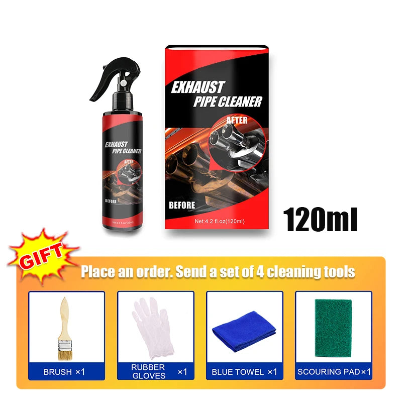 SEAMETAL 30/120ml Car Motorcycle Exhaust Pipe Cleaner Car Rust Remover with Rubber Gloves and Brush Repair Maintenance Tool Set